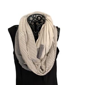 Look by M Color Block Infinity Scarf in Grey/Off White